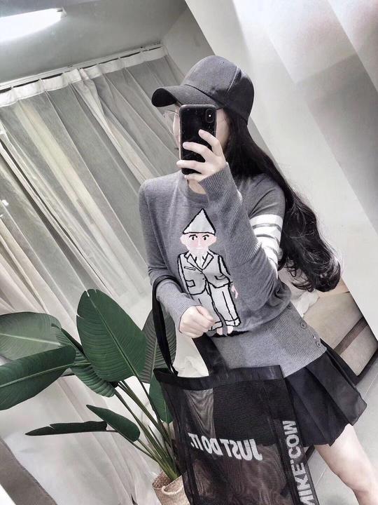 tb老人头针织衫2019秋季新款韩版圆领长袖公仔百搭灰色针织衫女款