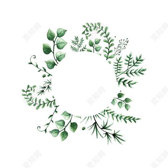 圆形绿色叶子拼接花环素材