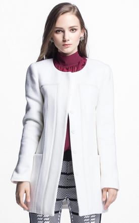 veromoda2014冬装新款含羊毛挺括圆领暗扣门襟h型丝滑里衬风衣大衣314327008