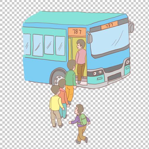 旅游_旅行排队坐公交车手绘卡通【高清装饰元素png素材】