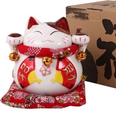 白色小号招财招财猫存钱罐办公室店铺开业福气创意礼品摆件zcm006