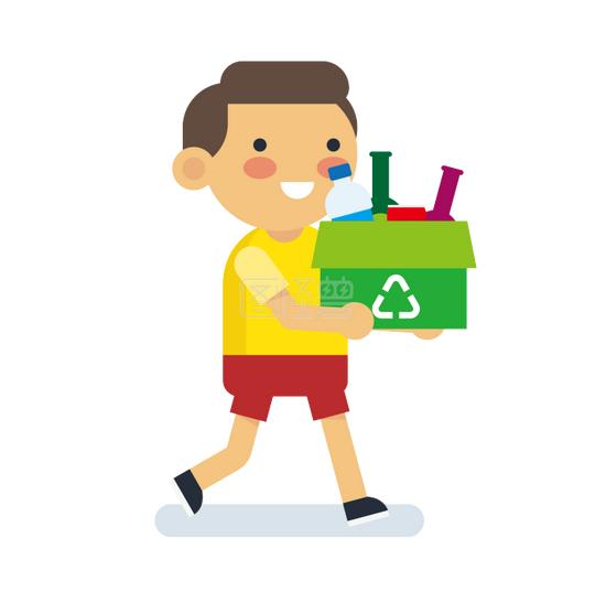 卡通整理分类垃圾的男孩矢量素材