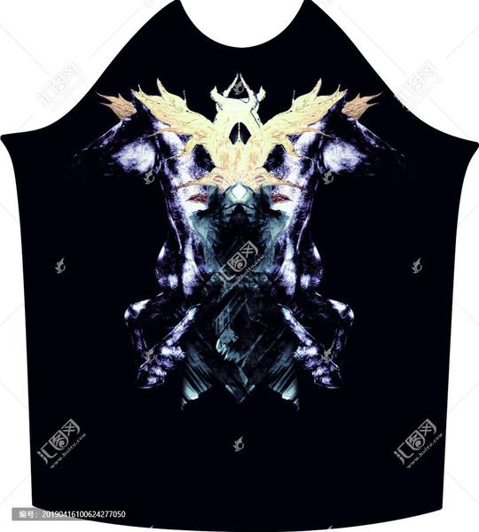 黑色大嘴异形死神金色飞鹰衣服图,背景底纹,设计素材