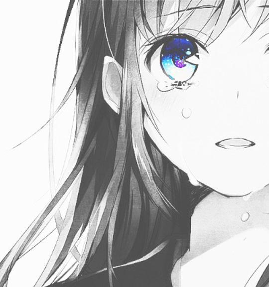 黑白二次元动漫图片感伤唯美个性情头漫画蓝色流泪眼睛