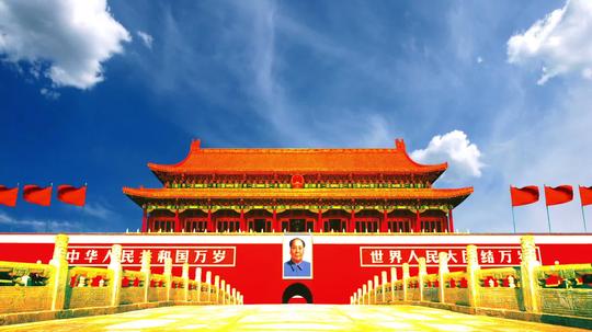 蓝天白云天安门红旗飘扬金水桥中国元素led背景视频素材