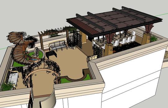 草图大师田园风格屋顶花园su模型素材sketch
