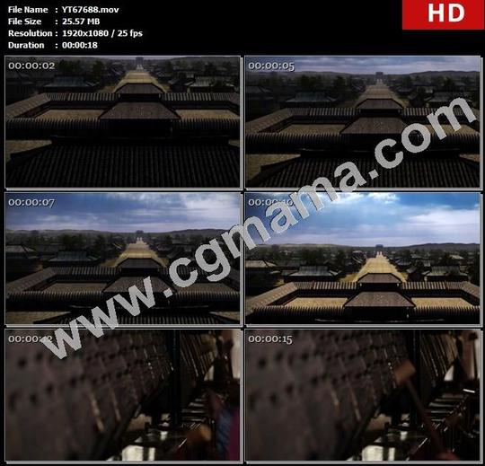 yt67688动画复原周朝皇城建筑编钟弹奏打击高清实拍视频素材