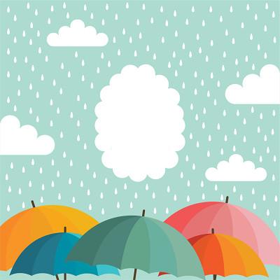 小清新彩色雨伞夏天下雨雨水雨季素材