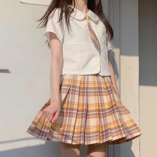 中牌山吹成品布正统jk制服百褶裙日系半身短裙绝美黄色格裙学生