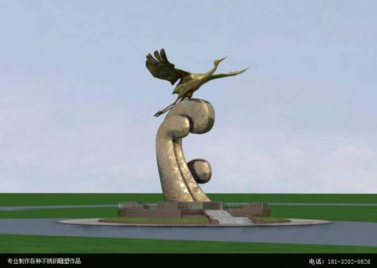 不锈钢仙鹤海浪雕塑