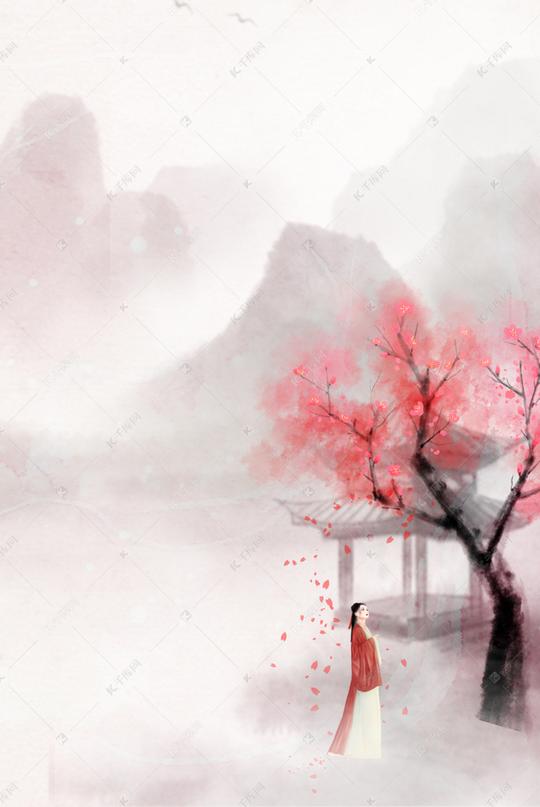 河流红衣灰色古风歌曲h5背景素材