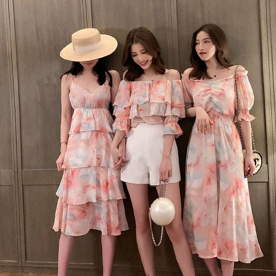 不一样的闺蜜装夏装裙3三人姐妹装抖音韩版学生宽松三个人的裙子