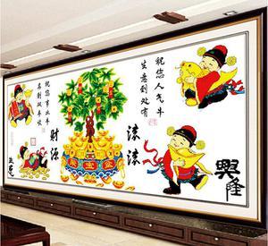 生意兴隆财神爷十字绣聚宝盆摇钱树新款客厅办公室财源滚滚系列