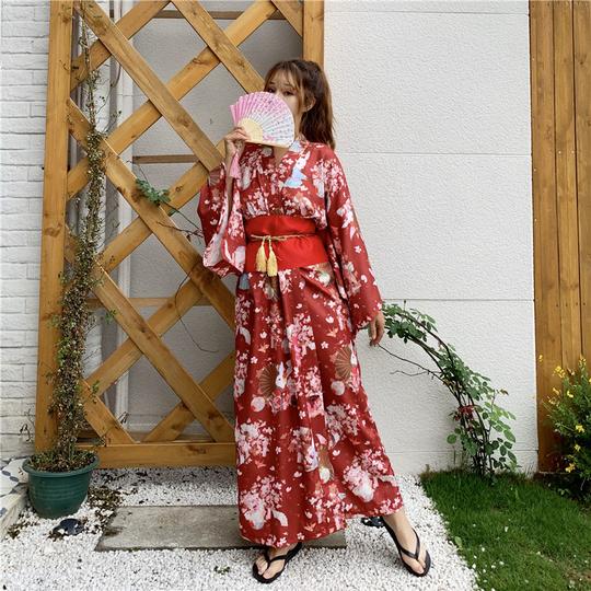 和服女改良中国风复古仙气学生夏季长款日式樱花蝴蝶结腰封连衣裙