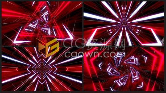 4组红色隧道vj素材闪烁发光led霓虹灯闪光灯图形动画背景视频下载