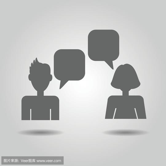 男性和女性社交化图标与灰色的语音气泡
