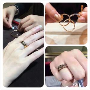 cartier卡地亚18k无/镶钻宽版三色金戒指三环对戒男女婚戒