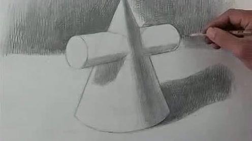 绘画基础训练素描几何形体圆柱圆锥穿插体