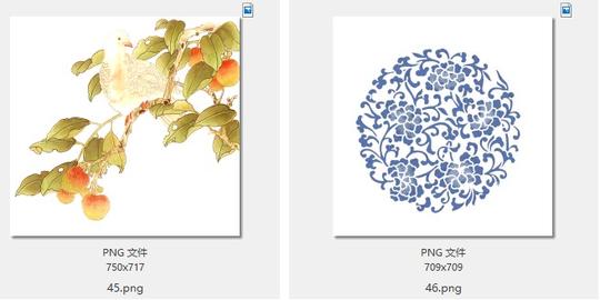中国复古风工笔画牡丹梅花鹿孔雀鸟莲花卉png免扣设计素材png182