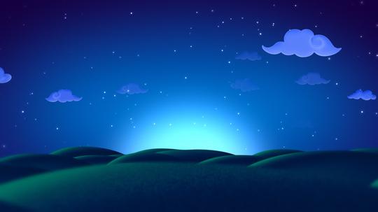 夜色夜空云朵草地草场草原卡通视频素材