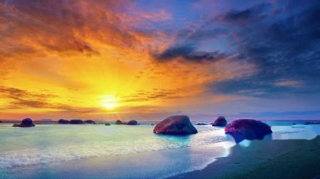海边日落延时摄影风景视频素材
