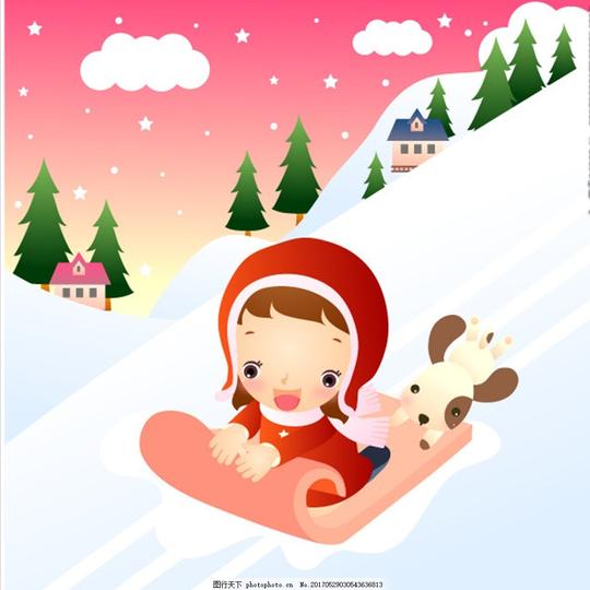 卡通儿童插画快乐儿童幼儿园素材冬天