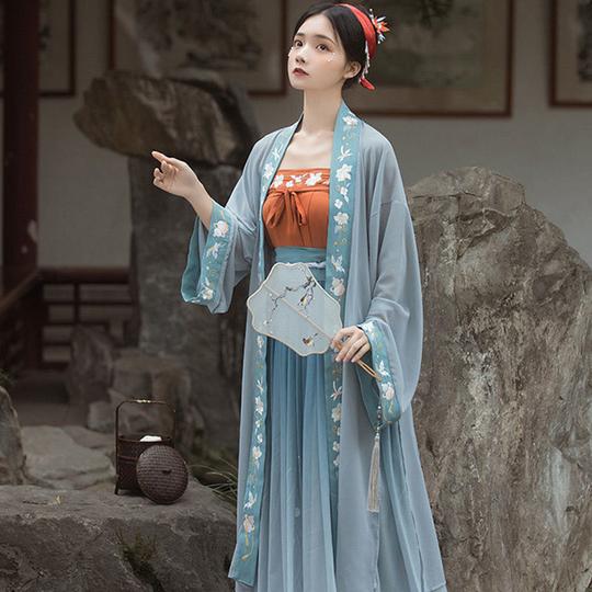 原创正版宋制汉服女学生古装中国风白菜全套仙气齐腰裙子改良日常