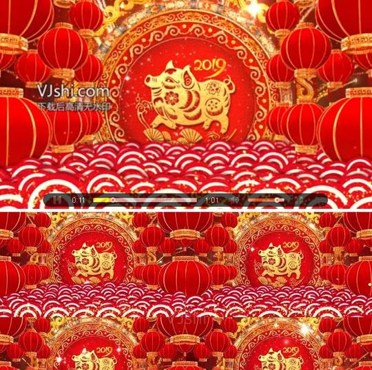 2019猪年年春节元旦新年晚会舞台背景led大屏幕背景动态视频素材