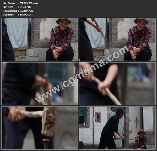 yt22239凿击锤子凿子老人女人高清实拍视频素材