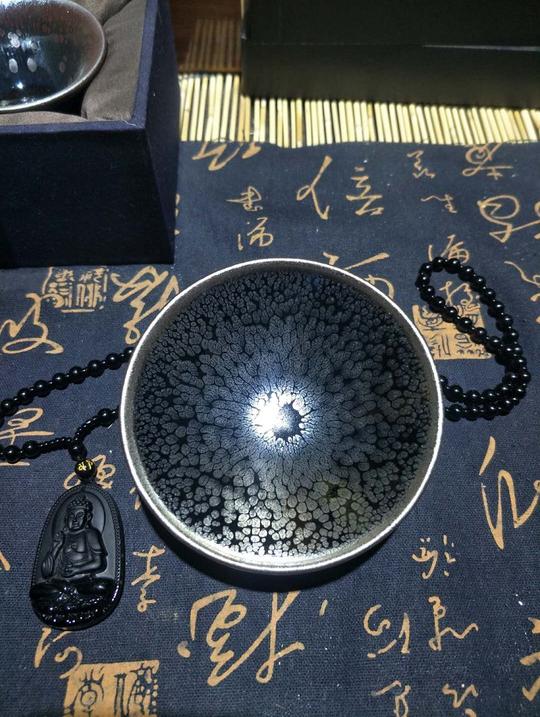 名师建盏缪福洲师傅精品传统黑底银油滴证书收藏礼盒装