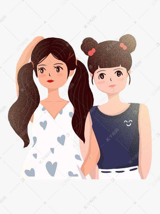 彩绘闺蜜俩人物素材