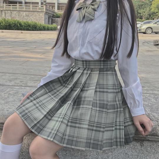[竹取]中牌制服馆jk制裙正版掉日系小清新学院高腰绿格裙短百褶裙