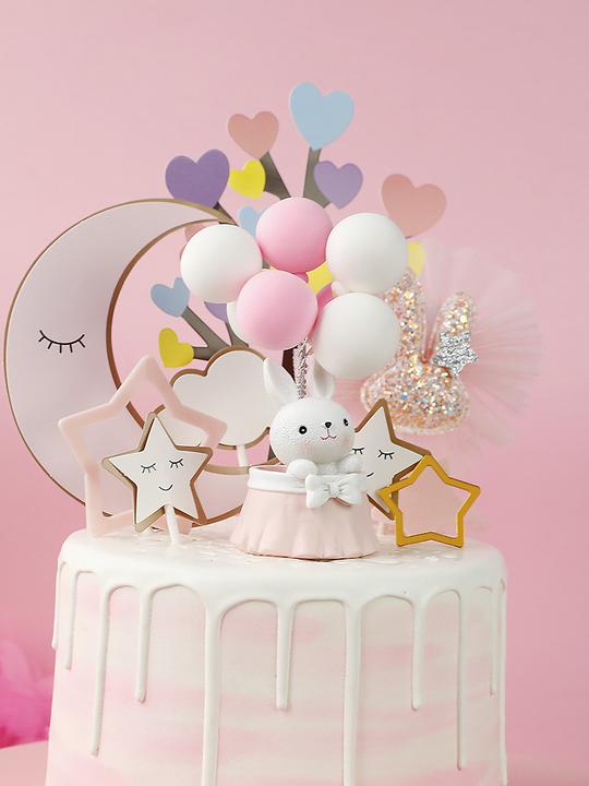烘焙蛋糕装饰插件网红兔子卡通告白气球摆件生日快乐甜品台装扮