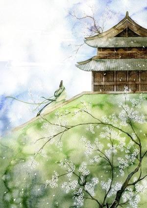 古风简洁唯美鸟语花香亭台楼阁免扣透明背景素材