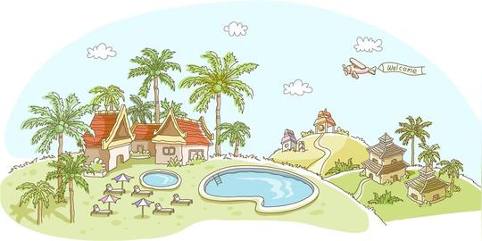 别墅群风光风景简笔画-素材公社tooopen.com