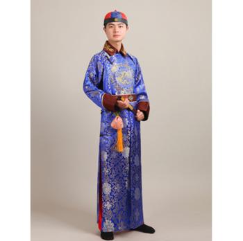 清朝古装四爷服龙袍男皇帝装王爷阿哥演出影视中式伴郎服装蓝色衣服