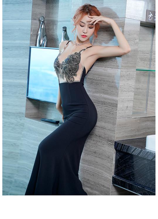晚礼服女性感包臀装沐足技师服低胸修身显瘦连衣裙黑色现货快发l【图片价格品牌评论】-京东