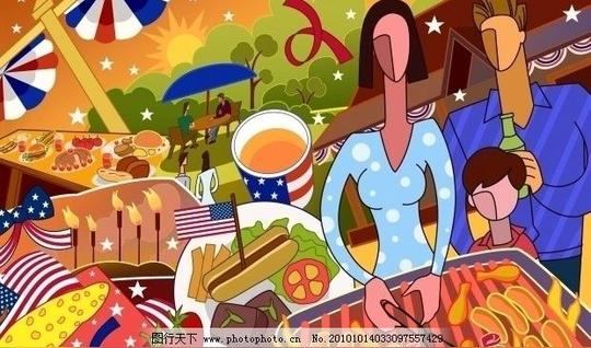 烧烤儿童画一家人幸福父母生日蛋糕可乐源文件