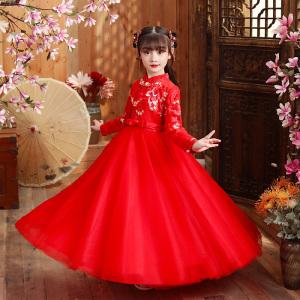 女童汉服秋冬中国风冬装红色旗袍童装儿童古装冬款小女孩大童唐装