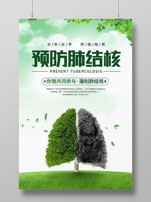绿色小清新预防肺结核广告宣传海报肺结核预防海报