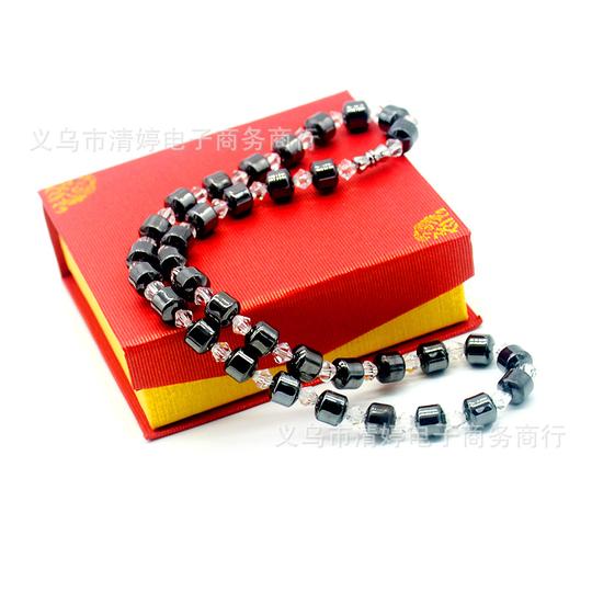 磁性项链黑胆石首饰品磁石保健理疗水晶珠磁珠项链中老年保健