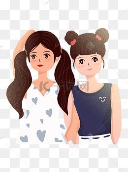 彩绘闺蜜俩人物素材
