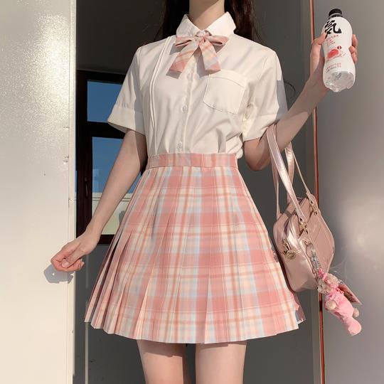 草莓冰沙现货包邮新品原创粉色jk制服裙正统少女百褶裙半身裙格裙