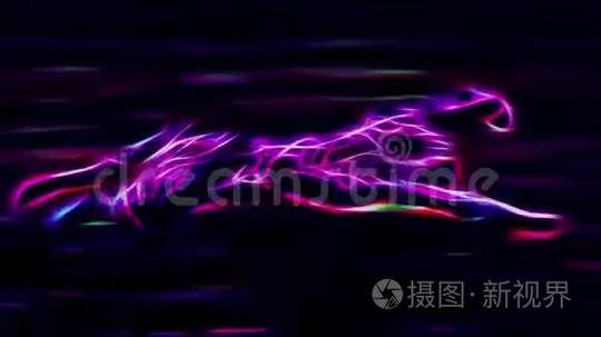 猎豹穿越热带草原，霓虹灯，卡通动画，无缝无止境的循环，新品质，独特的手工制作短视频