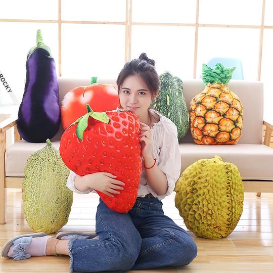 创意仿真水果蔬菜抱枕草莓菠萝搞怪毛绒玩具抖音同款3d西瓜胡萝卜