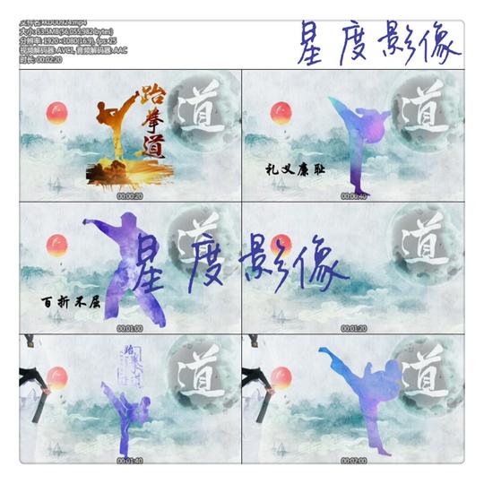 酷炫动感水墨开场跆拳道功夫武术舞台背景晚会大屏幕led视频素材