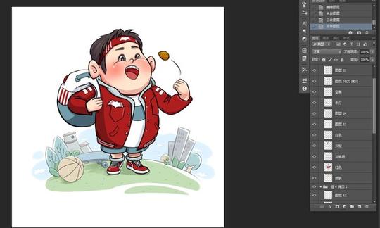 胖运动男孩吃零食卡通形象,动漫卡通,设计素材,设计,.