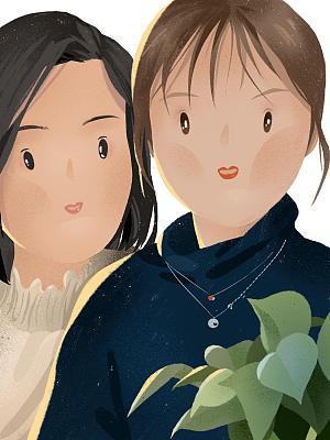 姐妹少女闺蜜自拍卡通插画图片设计素材