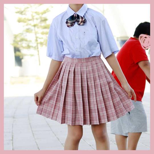 现货-草莓大福jk粉色格裙百褶裙日系少女制服裙领结领花领带