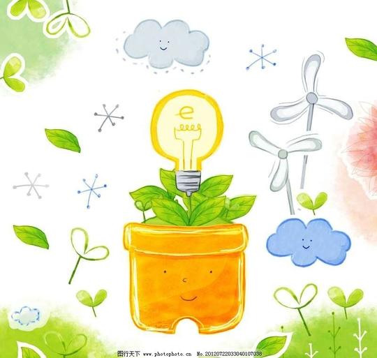 绿叶绿植环保素材盆栽植物嫩叶嫩芽叶子灯泡白炽灯风车